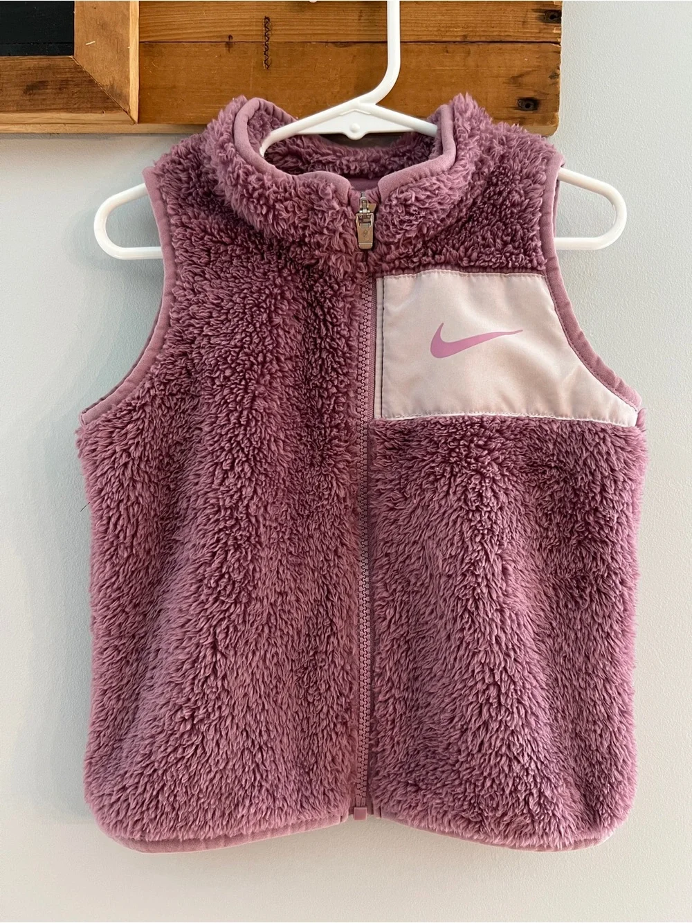 Nike Toddler Sherpa Fleece Vest Pink Purple Full Zip Swoosh 2T